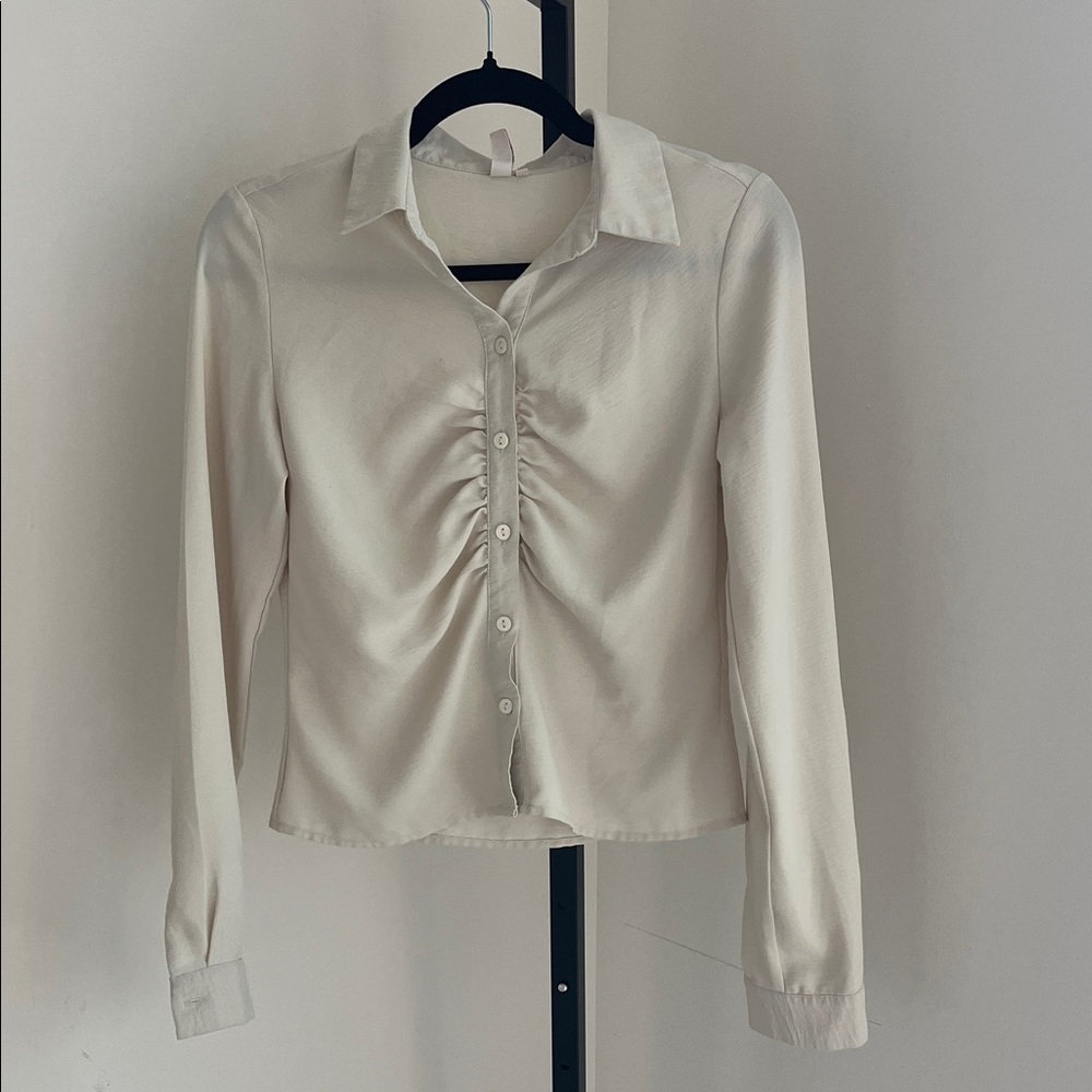 Only Cream Ruched Button-Down Shirt
